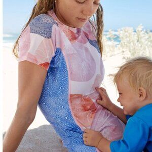 O'Neill Medium Women's Side Print Short Sleeve Rash Guard UV Protect Swim Top